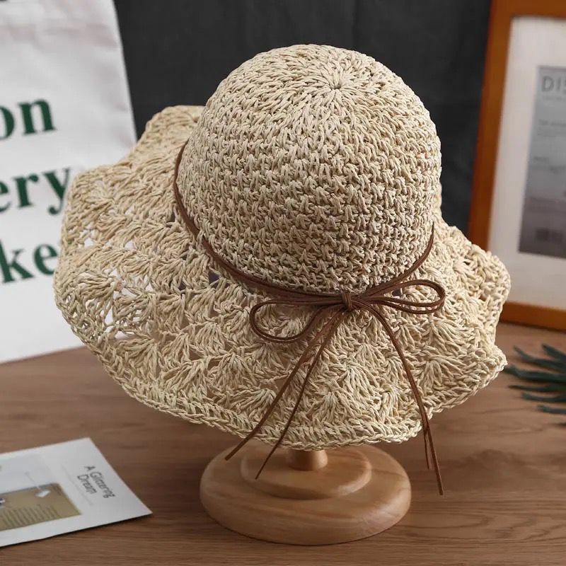 Straw hat women's summer beach hat, versatile sun hat for beach outings, anti-UV sun hat, face-covering sun protection hat