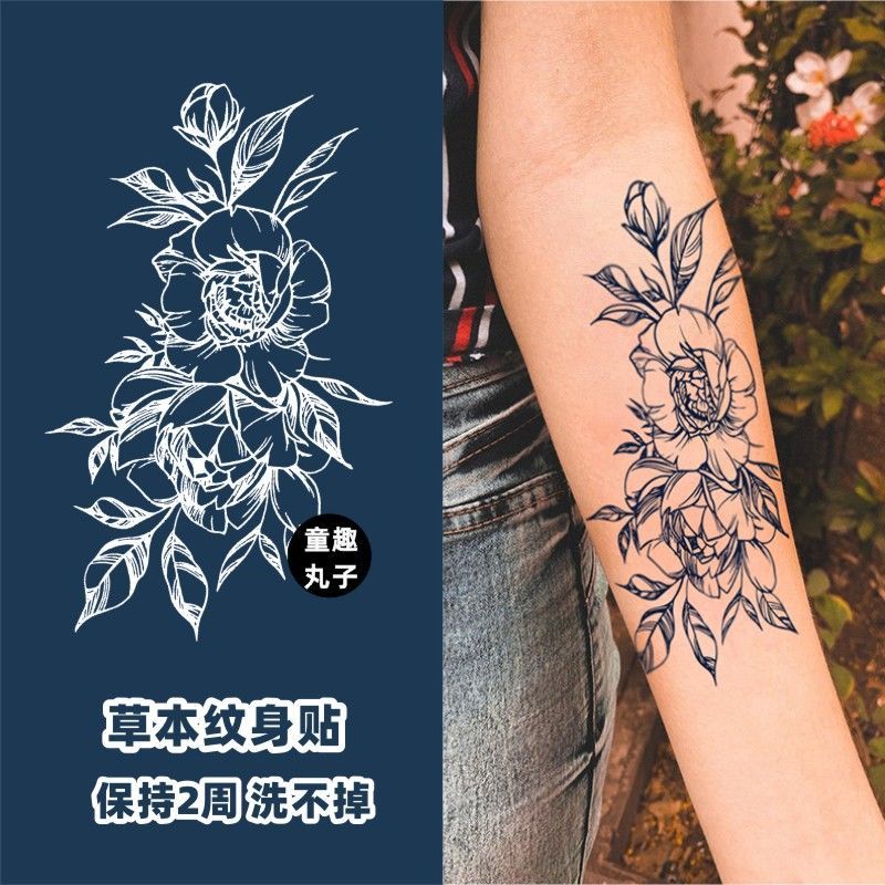 草本手背纹身贴男防水果汁花手永久可洗手臂草木花朵2周女社会 虎窝拼