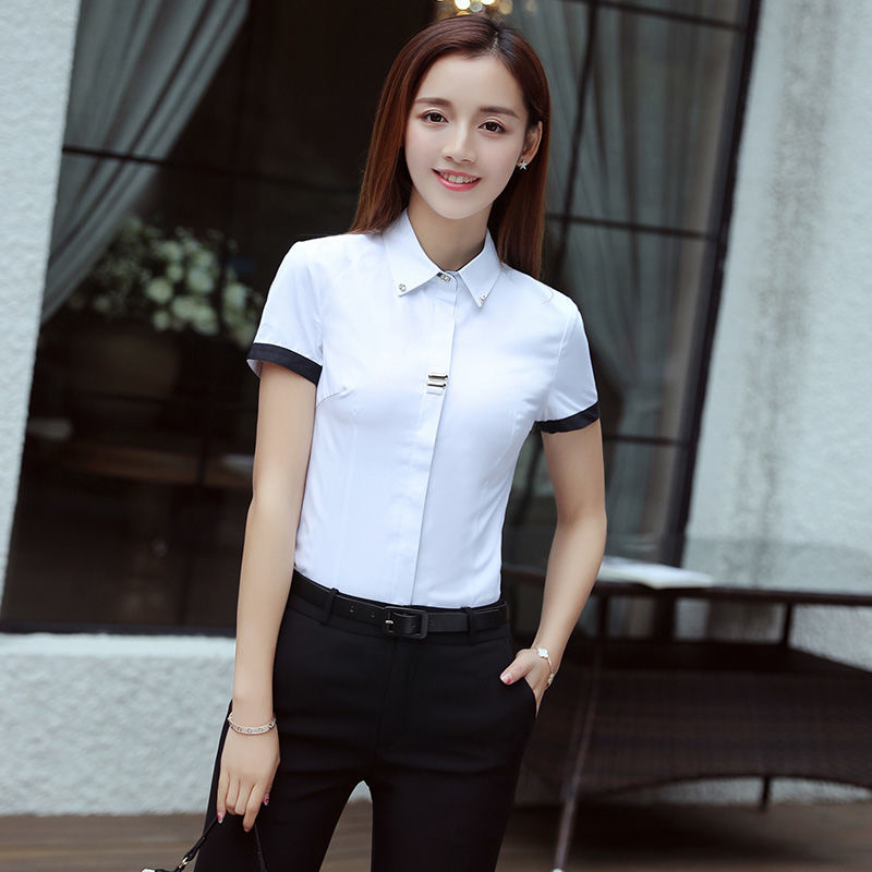 Black shirt women's short-sleeved business wear formal dress fashion western style top summer Korean version of slim cotton shirt overalls