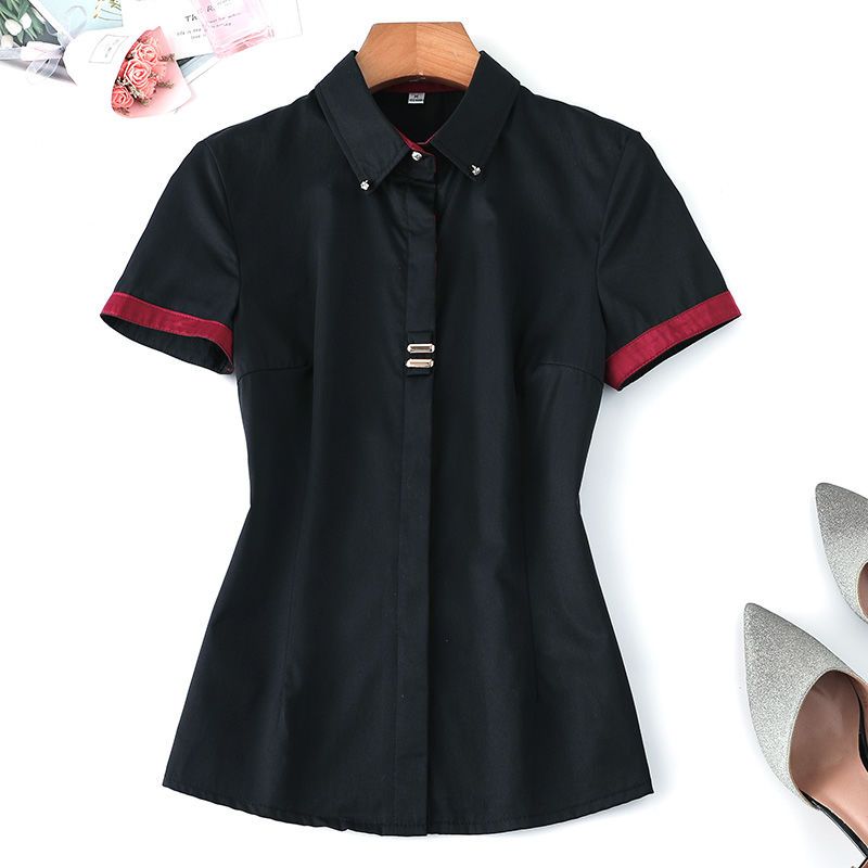 Black shirt women's short-sleeved business wear formal dress fashion western style top summer Korean version of slim cotton shirt overalls