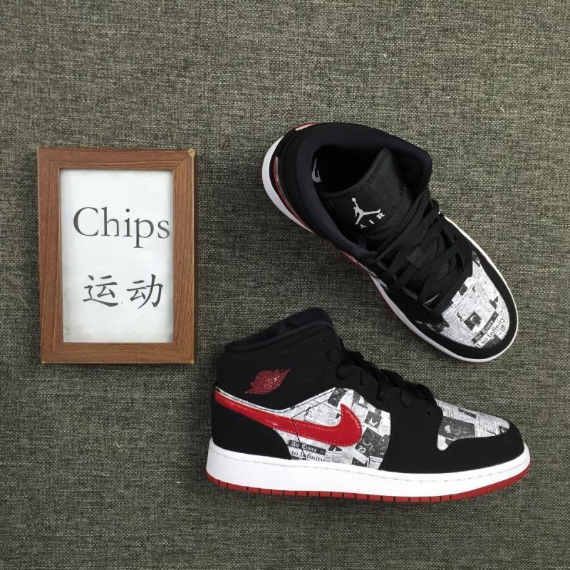 公司新款air  1 mid aj1 报纸 黑红 体育画报 中帮篮球鞋852542-0【3