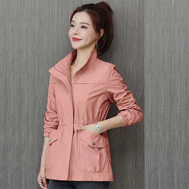  New Spring Clothes Slim Waist Slim Windbreaker Women's Spring and Autumn Women's Stand-up Collar Western-style Age-Reducing Coat