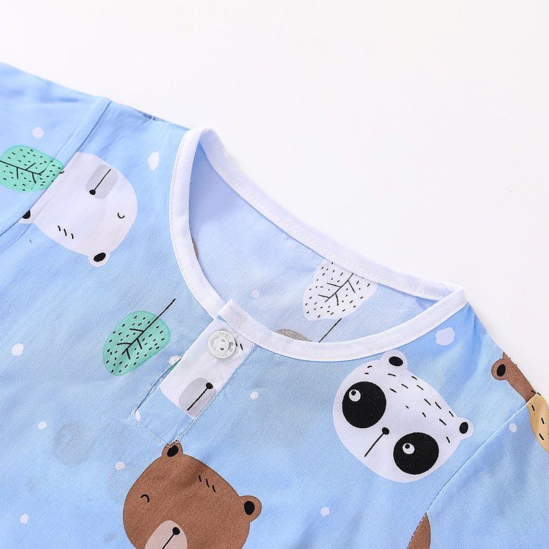 Summer children's cotton silk pajamas boys and girls baby cotton silk long-sleeved summer thin section air-conditioning clothing home service suit