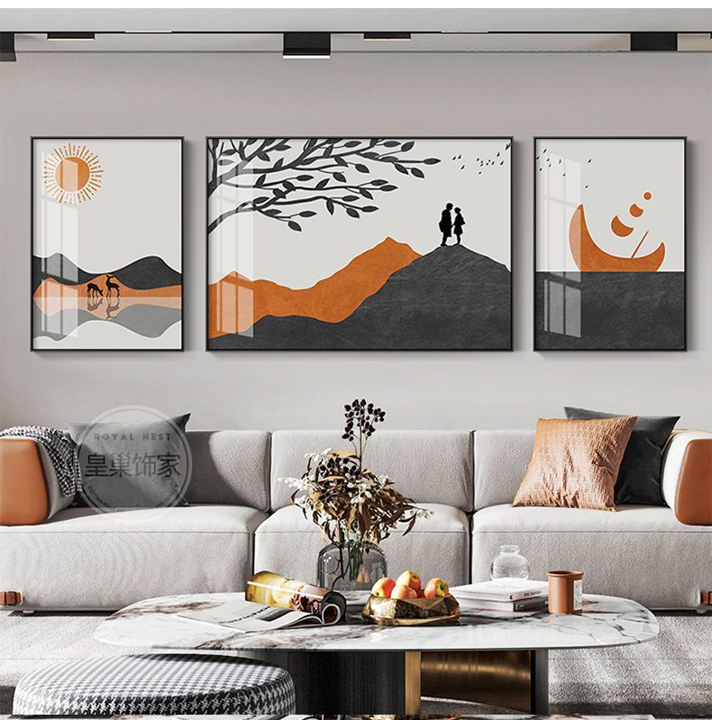 100％原廠商品現代簡約客廳裝飾畫北歐風格沙發背景墻壁畫輕奢風抽象掛畫三聯畫