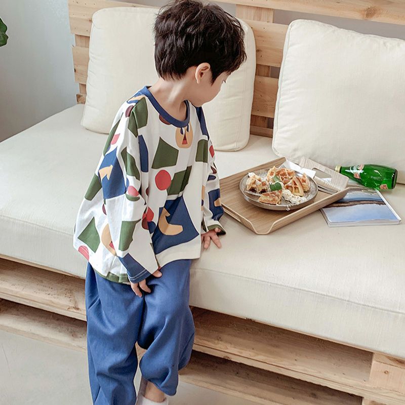 Children's pajamas spring and autumn pure cotton suit boy long-sleeved baby summer thin section cotton two-piece set boy home service
