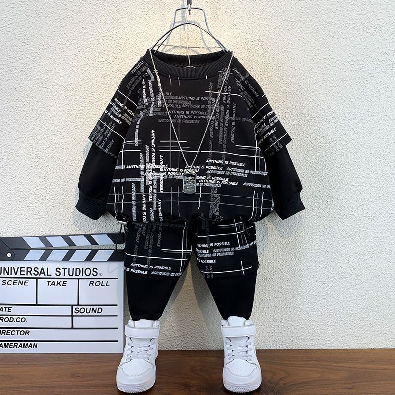 男童春裝套裝炸街童裝2023新款帥寶寶時髦衣服洋氣兒童長袖衛衣潮