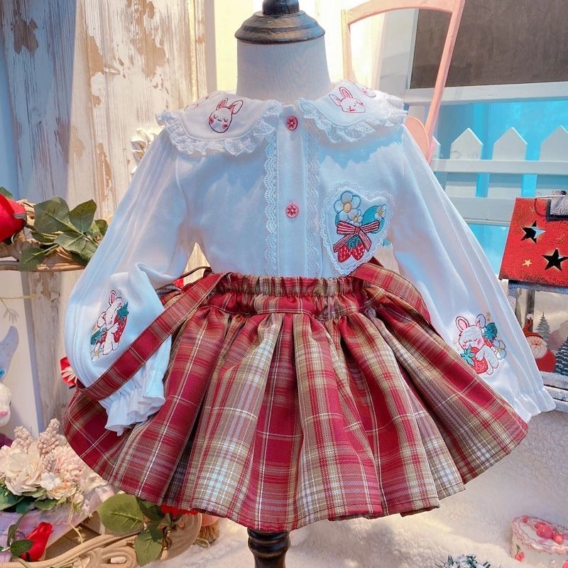 Girls JK uniform suit summer children's foreign style plaid tutu skirt foreign style princess pleated skirt powder fried fart skirt straps
