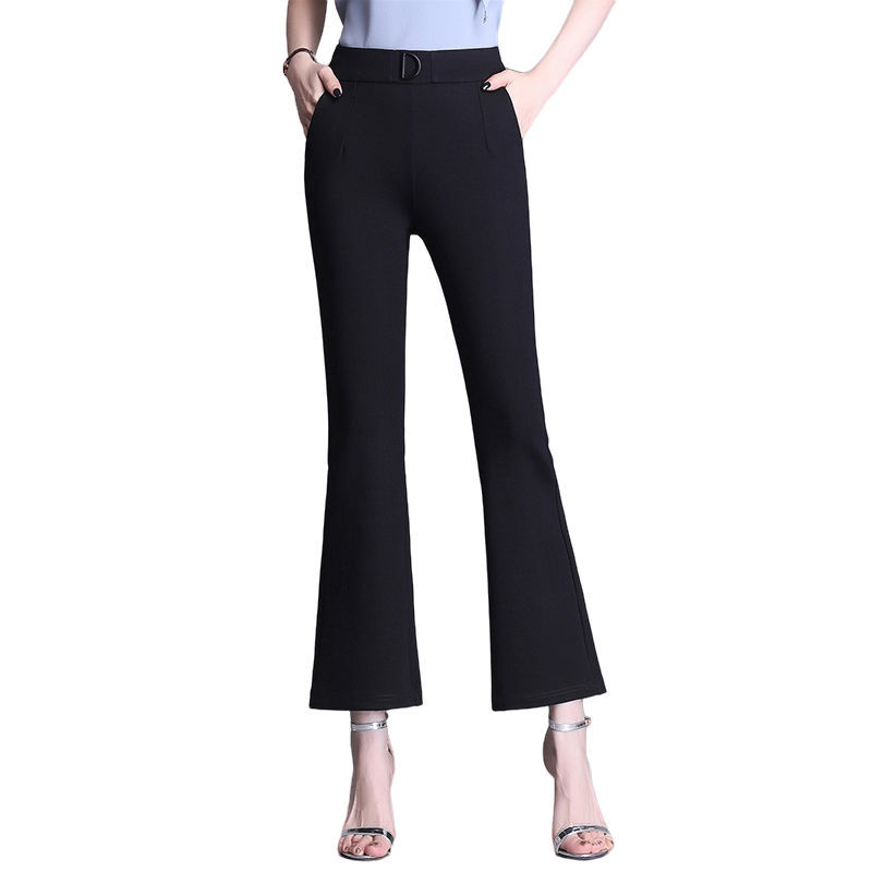 Micro bell bottoms women's cropped short short tall waist wide legs straight tube slim in spring and summer  new black casual pants