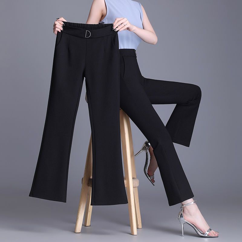 Micro bell bottoms women's cropped short short tall waist wide legs straight tube slim in spring and summer  new black casual pants
