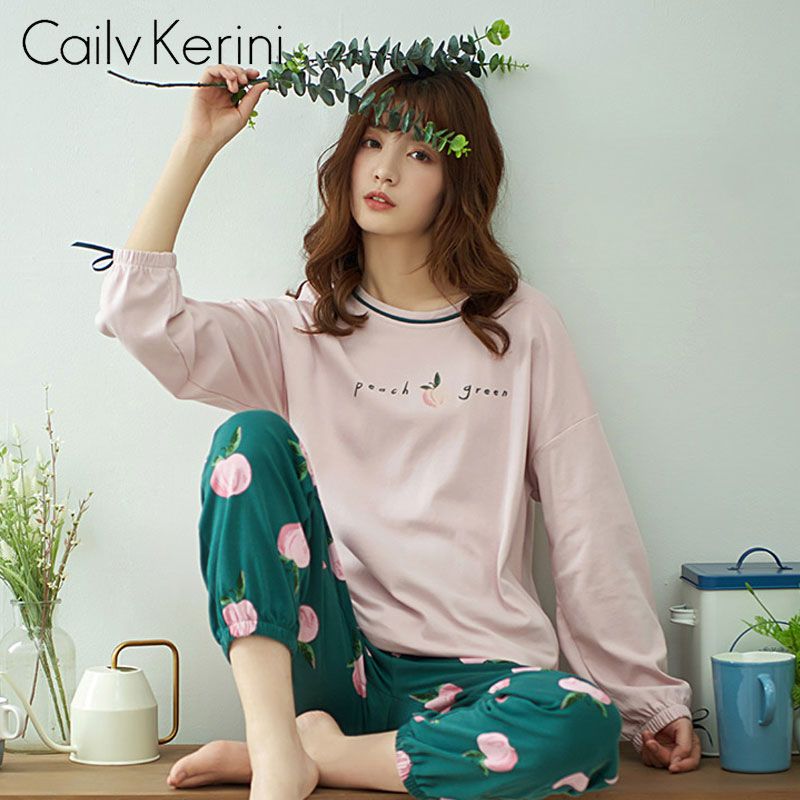 105912-Cailv Kerini新疆棉睡衣女秋季纯棉长袖甜美可爱女士家居服两件套-详情图
