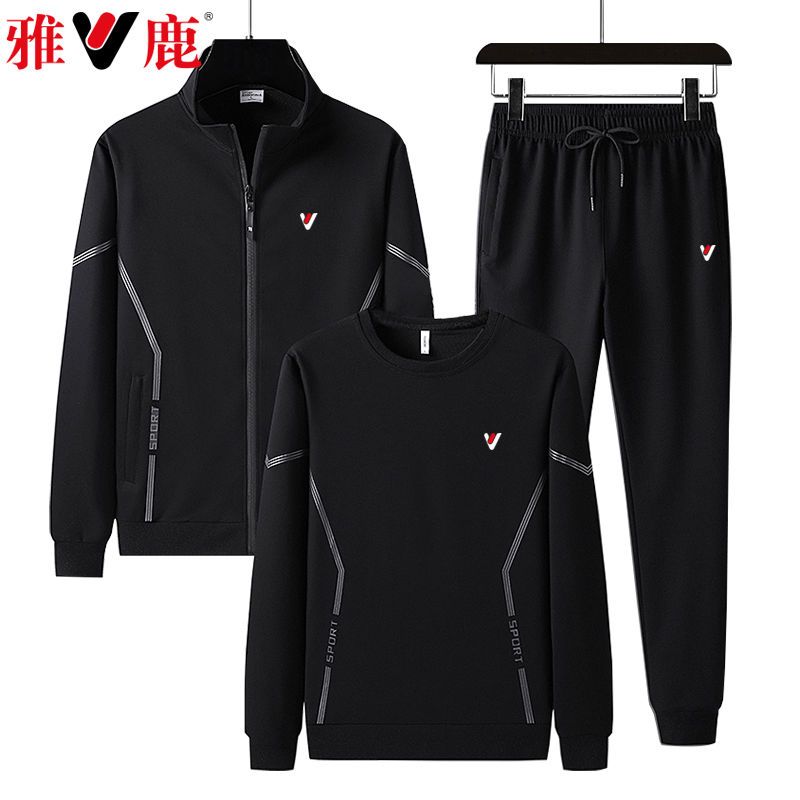 雅鹿套装三件套男士运动套装春秋季2021新款运动服