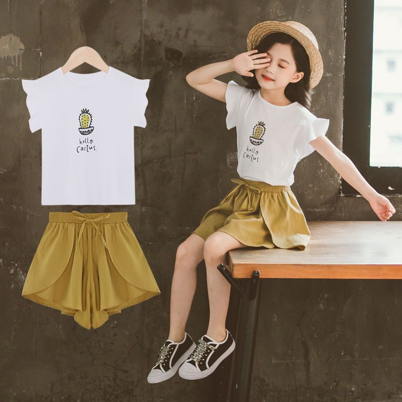Girls' summer clothes 2023 new summer children's fashionable foreign style suits for big girls fashion girls short-sleeved two-piece suit