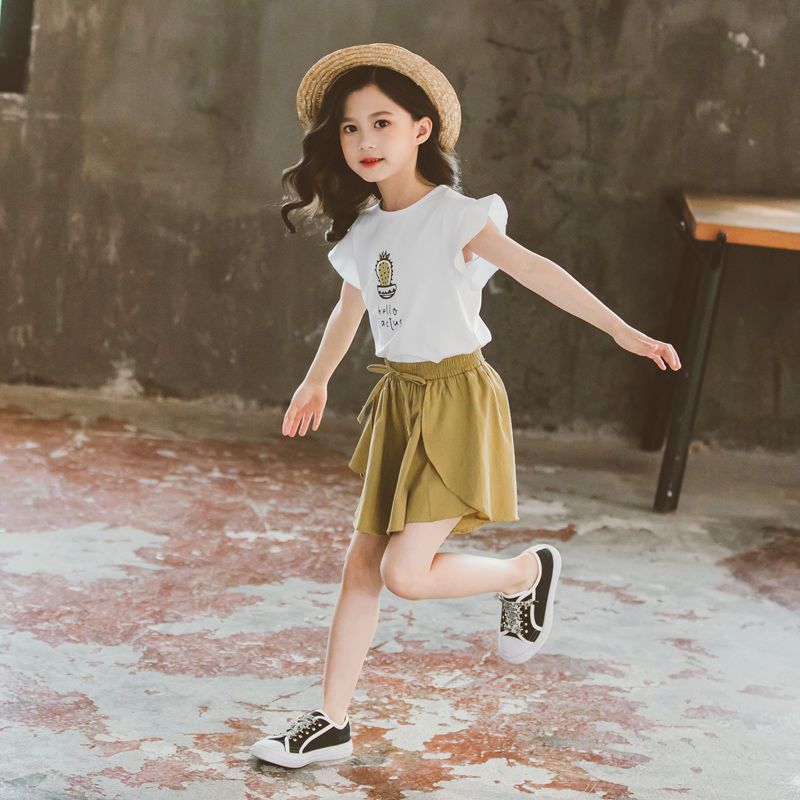Girls' summer clothes 2023 new summer children's fashionable foreign style suits for big girls fashion girls short-sleeved two-piece suit