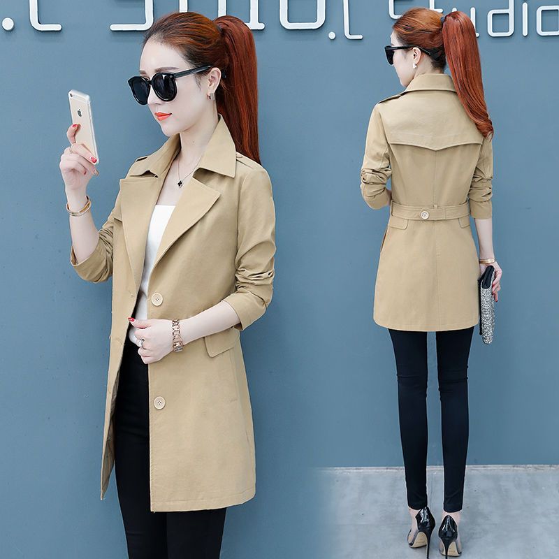 [with lining/good quality] windbreaker coat women's spring and autumn large size mid-length small man's coat all-match spring