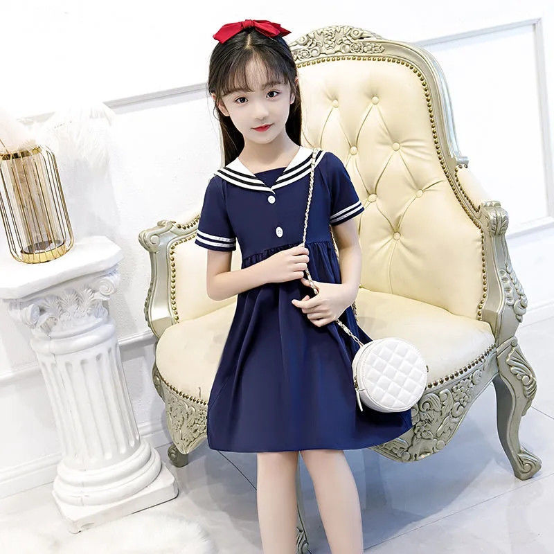 女童连衣裙夏季新款韩版洋气海军领裙子中大儿童装网红公主裙