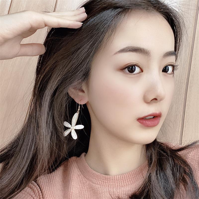 S925 Silver Ear Hook Korean Temperament Simple Versatile Style Fashion Petal Earrings Niche Internet Celebrity Earrings Earrings