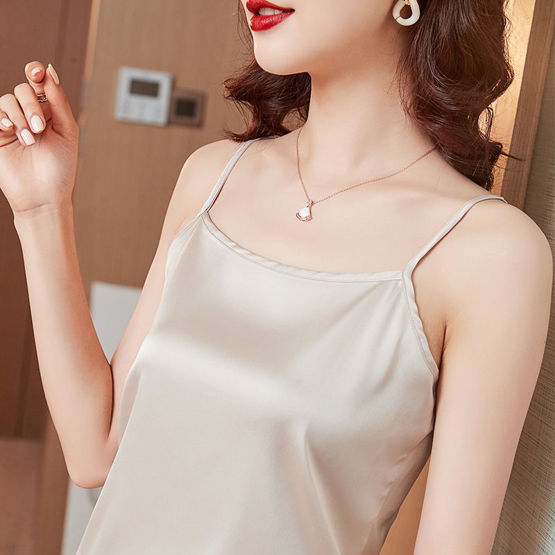 Silk satin sleeveless sling suit with beautiful vest women's outerwear top bottoming shirt summer new ins
