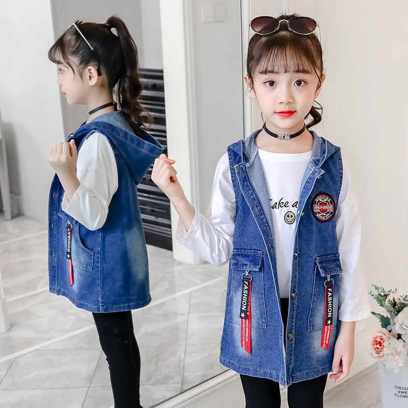 女童牛仔馬甲2023新款12歲春秋兒童馬甲10韓版中大童洋氣坎肩外穿
