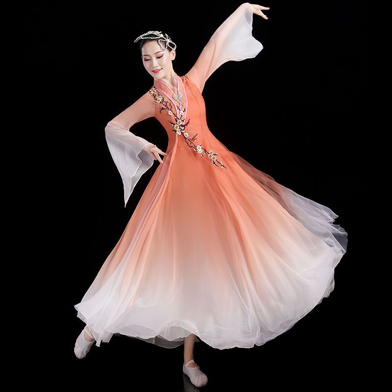 古典舞演出服女新款中国风独舞扇子舞伞舞蹈服装身韵纱衣大摆长裙 幽兰记官方旗舰店