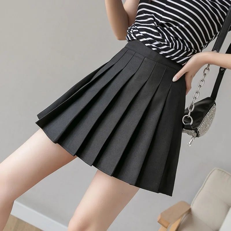 Black pleated skirt skirt for women autumn and winter 2021 spring and autumn new gray summer large size fat mm high waist white short skirt