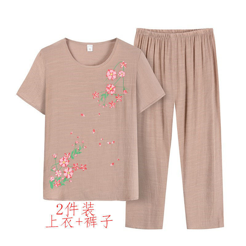 中老年人夏裝女奶奶裝短袖兩件套裝50歲80老太太媽媽裝休閒套裝