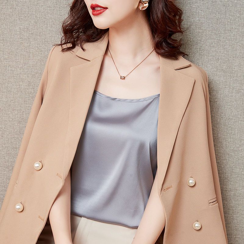 Silk satin sleeveless sling suit with beautiful vest women's outerwear top bottoming shirt summer new ins