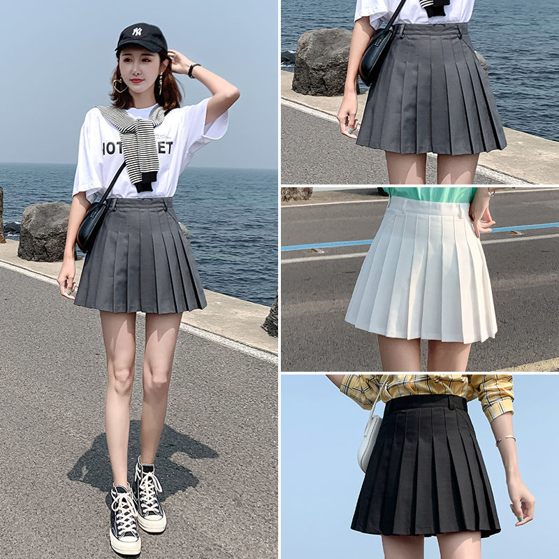 Black pleated skirt skirt for women autumn and winter 2021 spring and autumn new gray summer large size fat mm high waist white short skirt