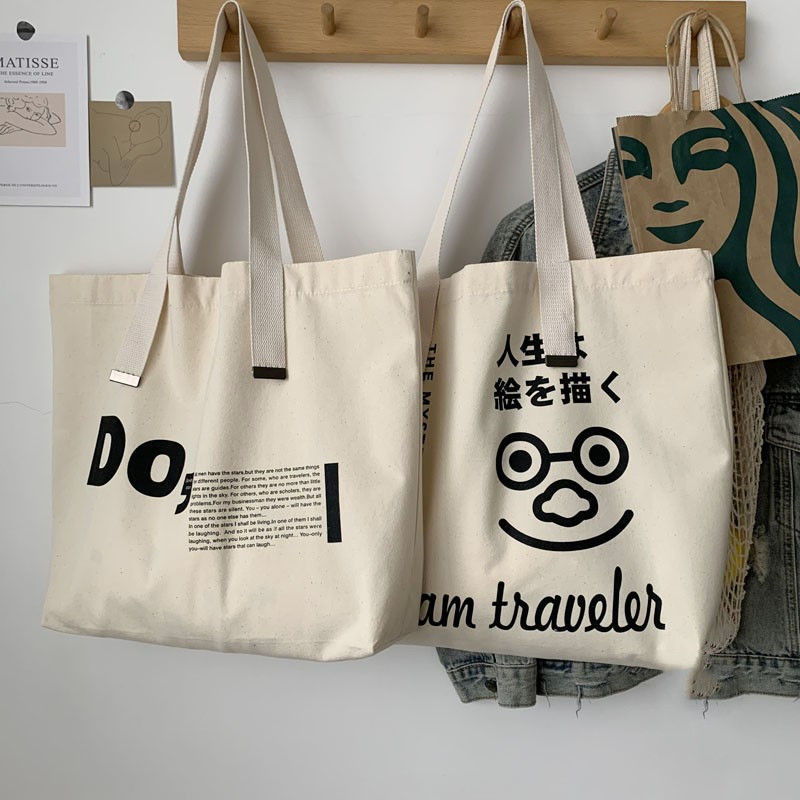 Canvas bag for female students Korean style single shoulder large capacity handbag college style Harajuku Japanese style literary school shopping bag
