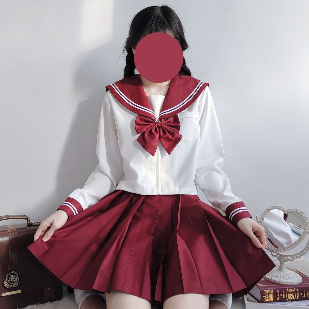 【神北jk】基础款jk制服裙日系校服女套装酒红色白三本红二本正统