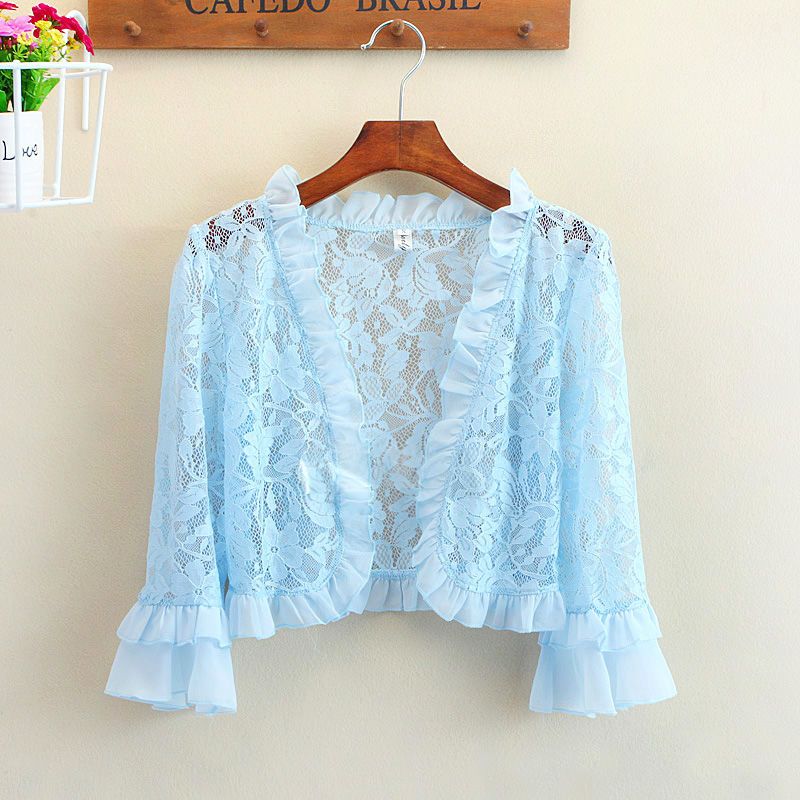  new summer women's clothing versatile lace hollow lotus leaf sleeves shawl jacket short cardigan waistcoat sun protection clothing