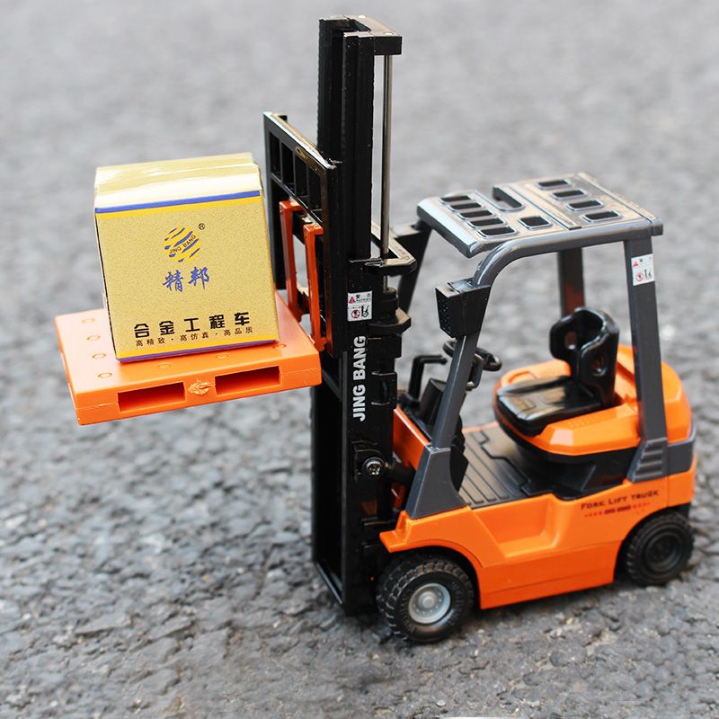 精邦合金工程车1:60升降叉车轮式运货车叉装机运输汽车男孩玩具车