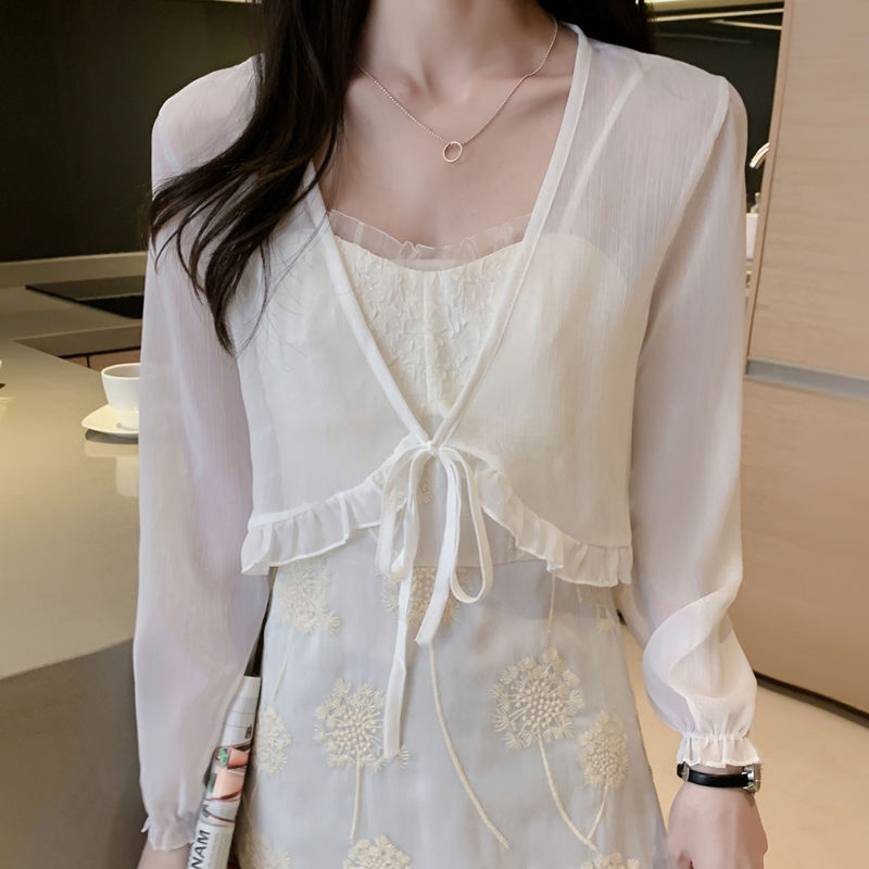 小披肩外套女雪紡防曬衣夏天配裙子外搭女荷葉邊薄短款開衫上衣女