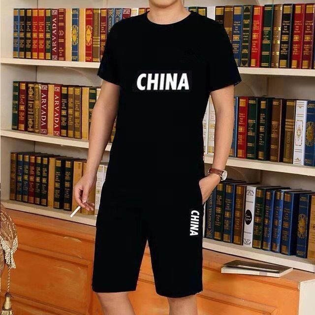 Suits/Tops Military Fans Casual Suit Summer Short Sleeve T-Shirt Large Size Chinese Flag Large Size Sports Suit