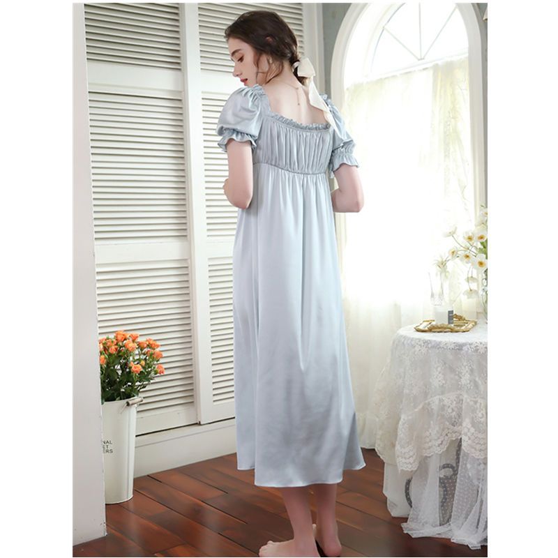 Sexy nightdress women's summer ice silk short-sleeved long skirt court style princess ice silk thin simulation silk pajamas