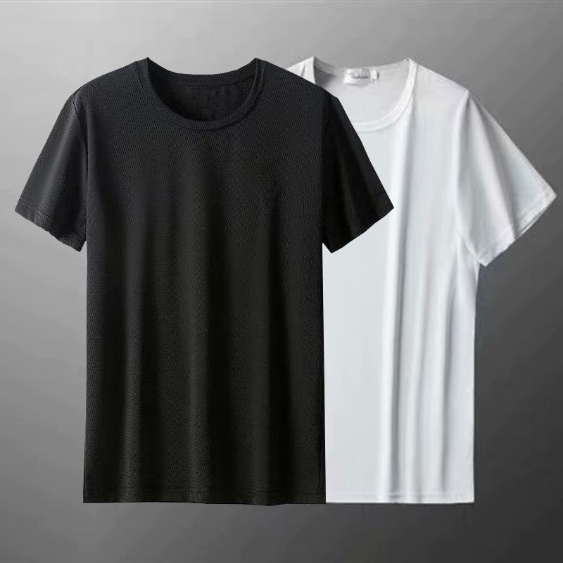 Mesh breathable short-sleeved t-shirt men's youth quick-drying large size slim-fit round neck simple sports thin half-sleeved top