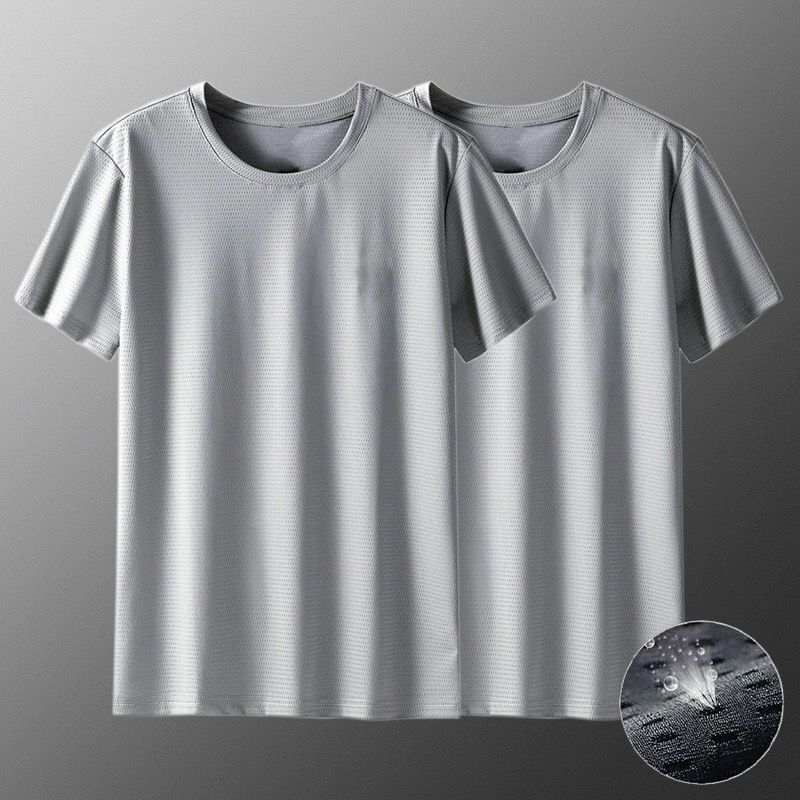 Mesh breathable short-sleeved t-shirt men's youth quick-drying large size slim-fit round neck simple sports thin half-sleeved top