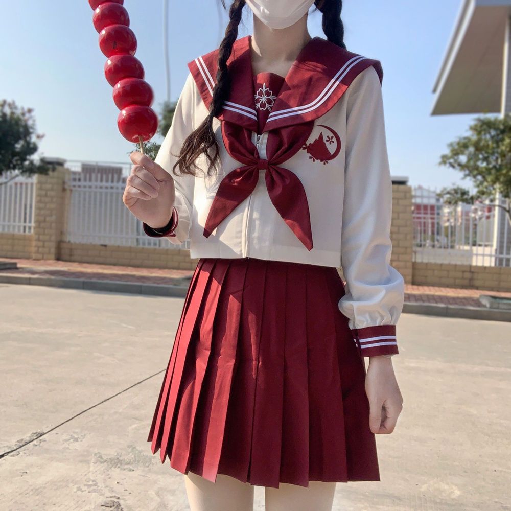 【神北jk】原创 月上樱 正版jk制服刺绣可爱红色水手服中间服套装【4