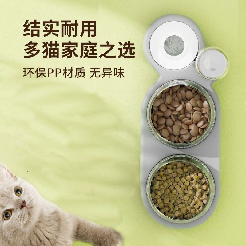 猫碗双碗自动饮水保护脊椎放打翻猫咪用品狗碗猫粮碗狗食盆猫食盆