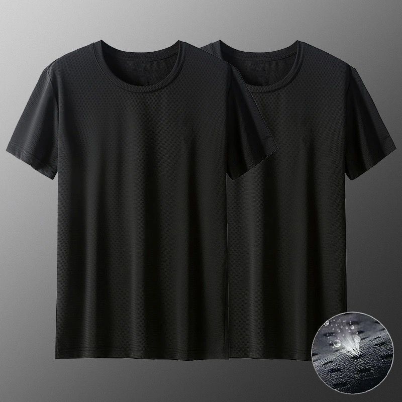 Mesh breathable short-sleeved t-shirt men's youth quick-drying large size slim-fit round neck simple sports thin half-sleeved top