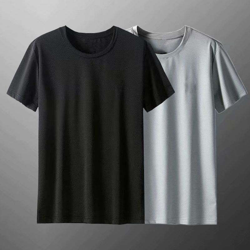 Mesh breathable short-sleeved t-shirt men's youth quick-drying large size slim-fit round neck simple sports thin half-sleeved top