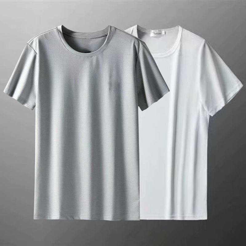 Mesh breathable short-sleeved t-shirt men's youth quick-drying large size slim-fit round neck simple sports thin half-sleeved top