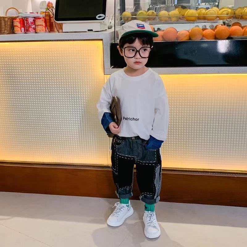 Children's Jeans Boys Baby Soft Cotton  Spring and Autumn New Products Middle and Big Boys Stitching Trousers Korean Pants