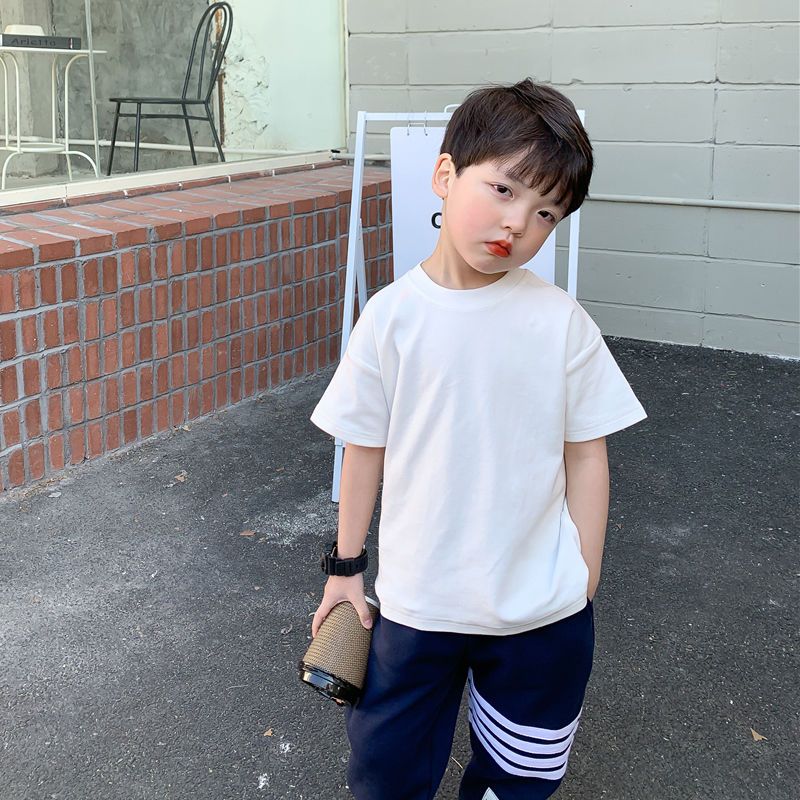 Boys' short-sleeved t-shirt handsome children's clothing summer new foreign style children's basic models solid color half-sleeved bottoming shirt top