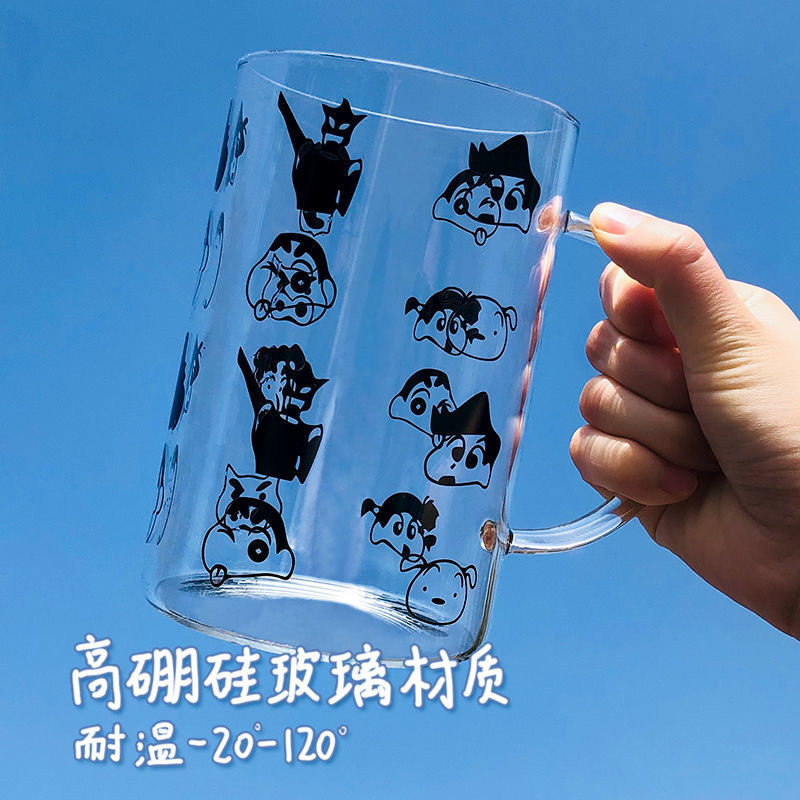 大容量1000ml玻璃杯子带把带盖泡茶牛奶杯可爱女卡通吸管把手水杯
