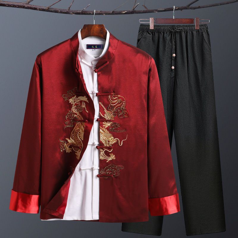 中国风唐装男青年中式复古中山装礼服男古装喜庆民族演出服装男潮