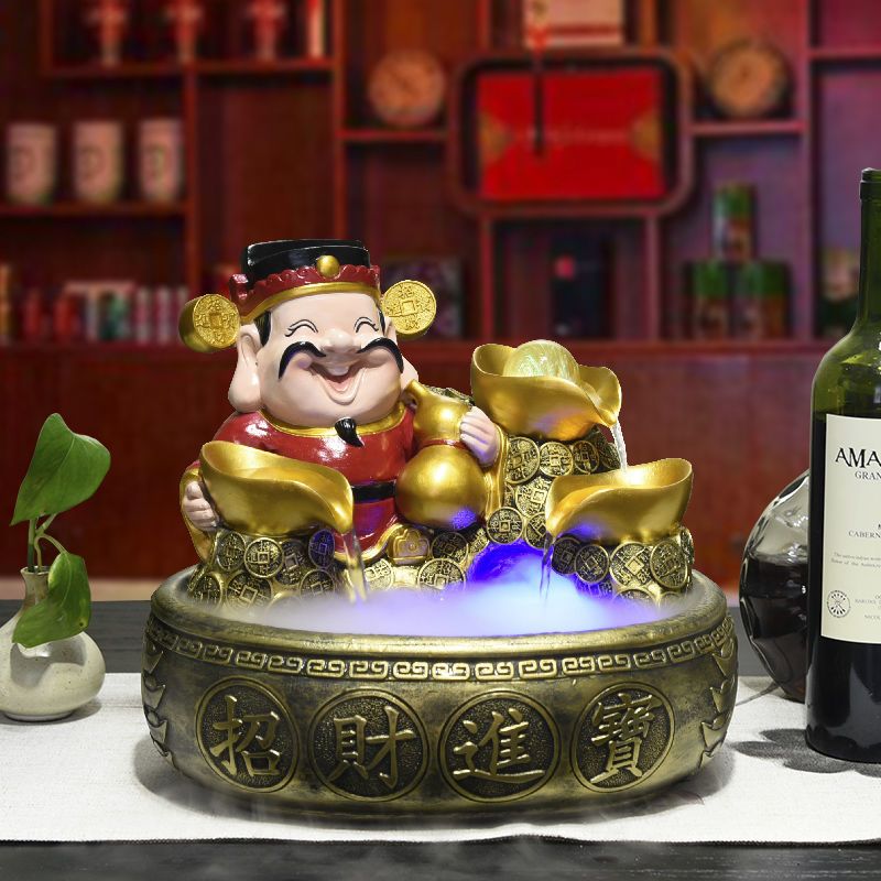 财神爷招财进宝风水轮摆件店铺转运球流水生财喷泉办公室开业送礼