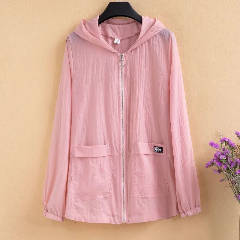  new summer sun protection clothing hooded casual short coat thin UV protection skin clothing women's large size