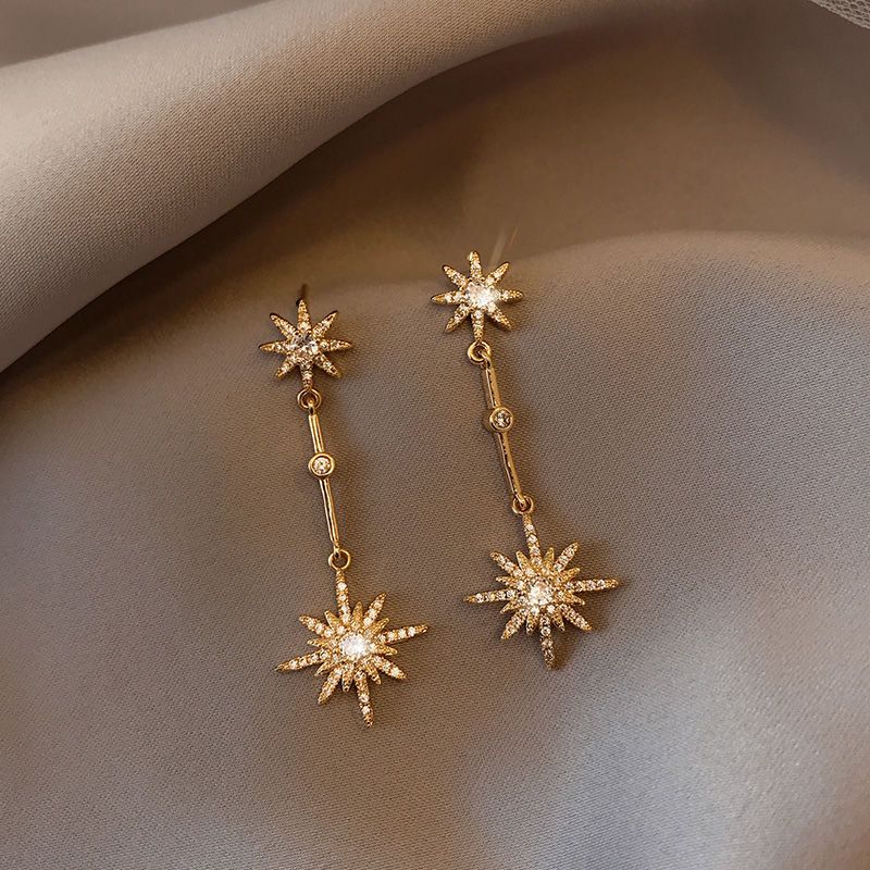 Eight-pointed star earrings 2021 trendy women's earrings temperament long earrings fashion all-match Korean earrings silver ear needles