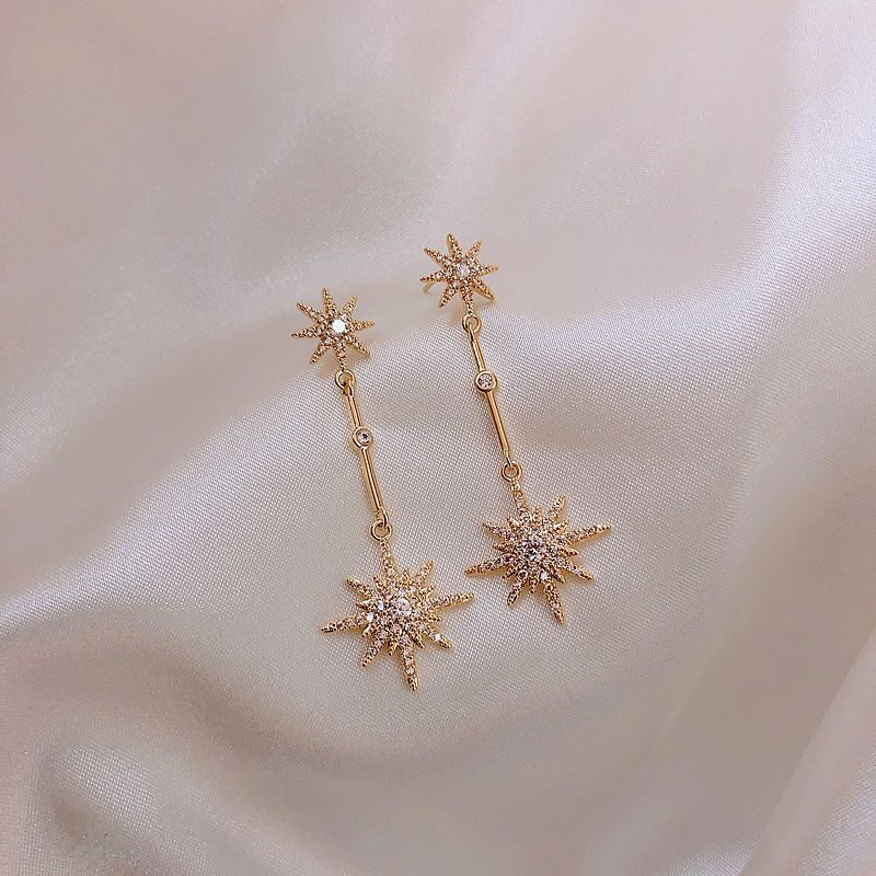 Eight-pointed star earrings 2021 trendy women's earrings temperament long earrings fashion all-match Korean earrings silver ear needles