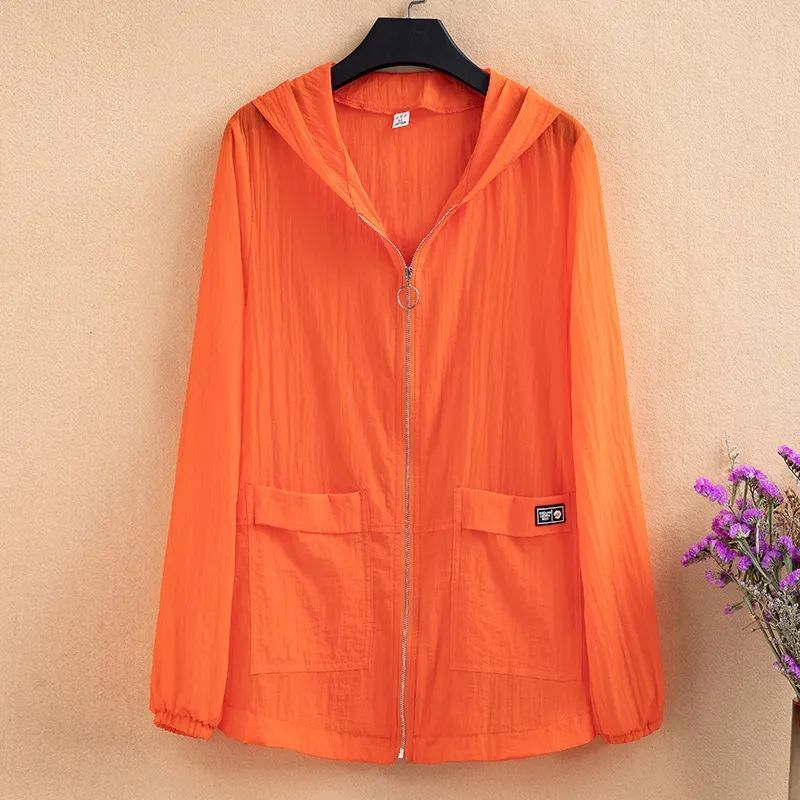  new summer sun protection clothing hooded casual short coat thin UV protection skin clothing women's large size